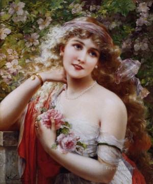 ROSAS Pintura - Señorita con rosas niña Emile Vernon